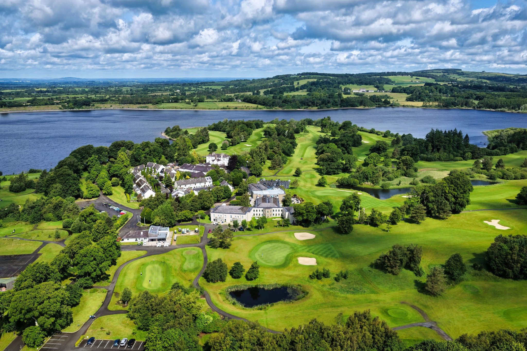 Aerial view of Tulfarris Holiday Village and Blessington Lakes