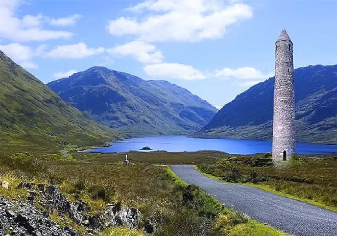 Glendalough monastic site and upper lake in the Wicklow Mountains